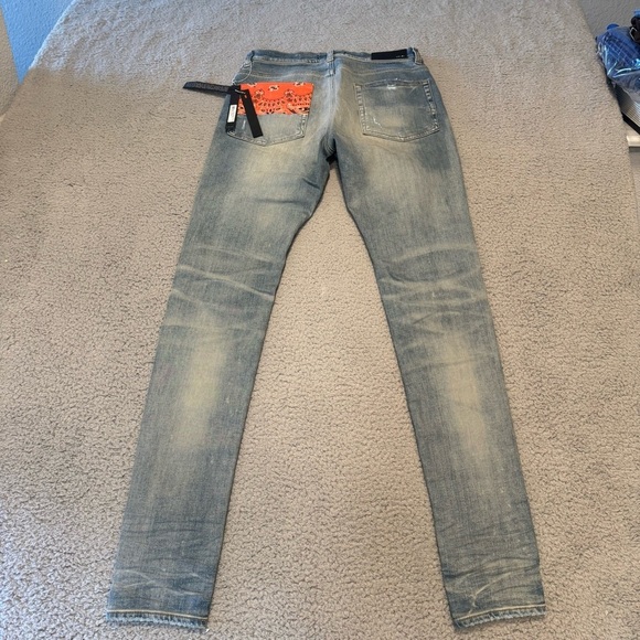 AMIRI Vintage Bandana Artpatch Jeans Clay Indigo 31x34” - Picture 7 of 16